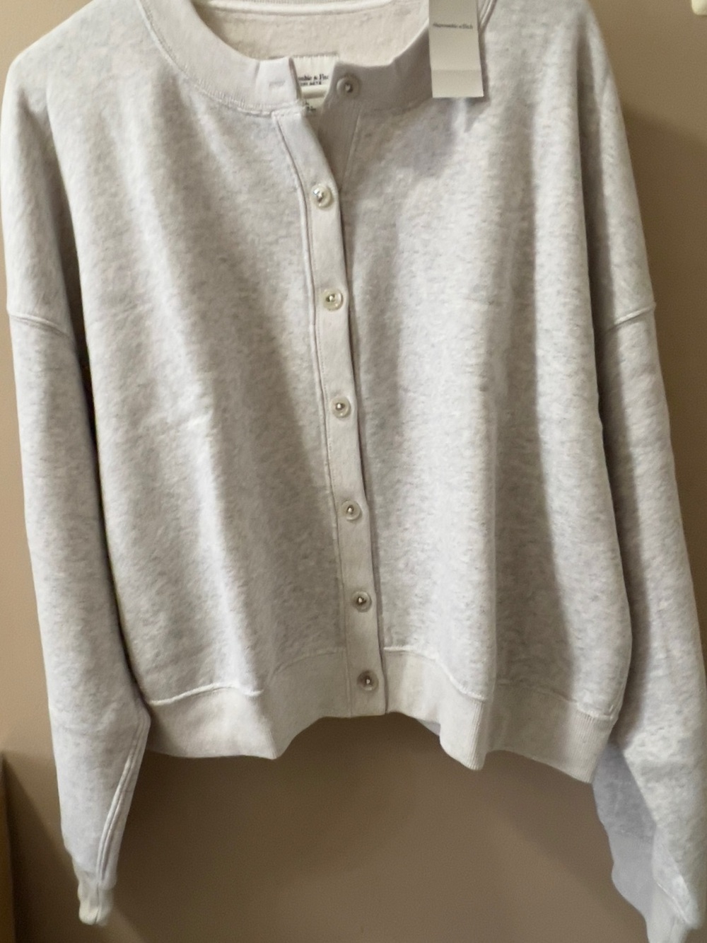 Abercrombie & Fitch Light Gray Button-Front Cardigan
